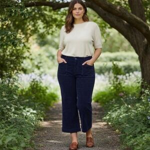 Maeve 'The Colette' Black Cotton Cropped Wide-Leg Corduroy Pants 32x26